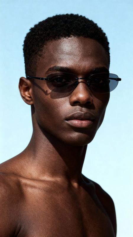 a black man with sunglasses on his head