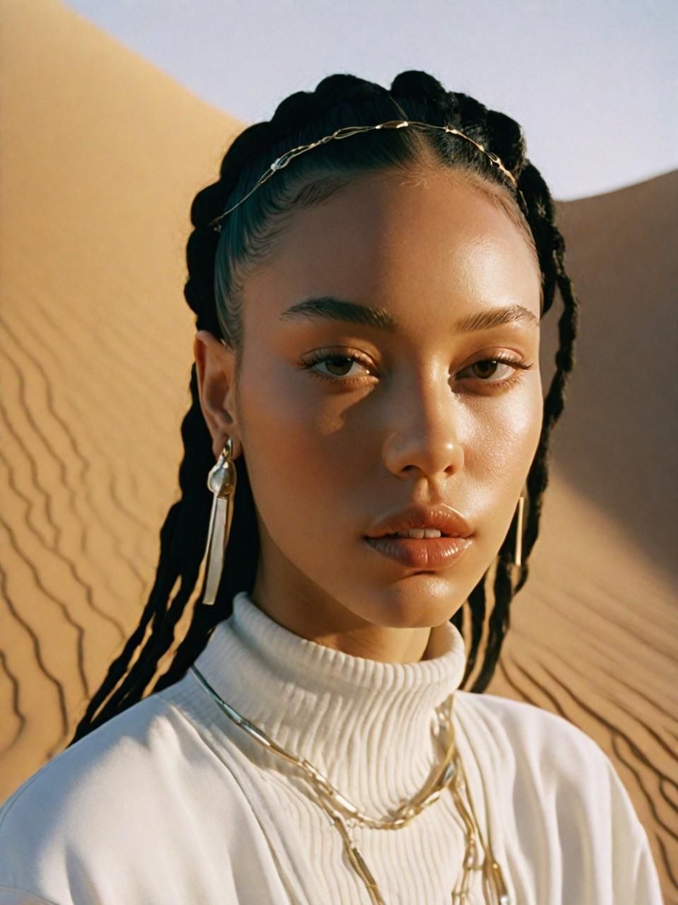 a woman with braids and a white shirt