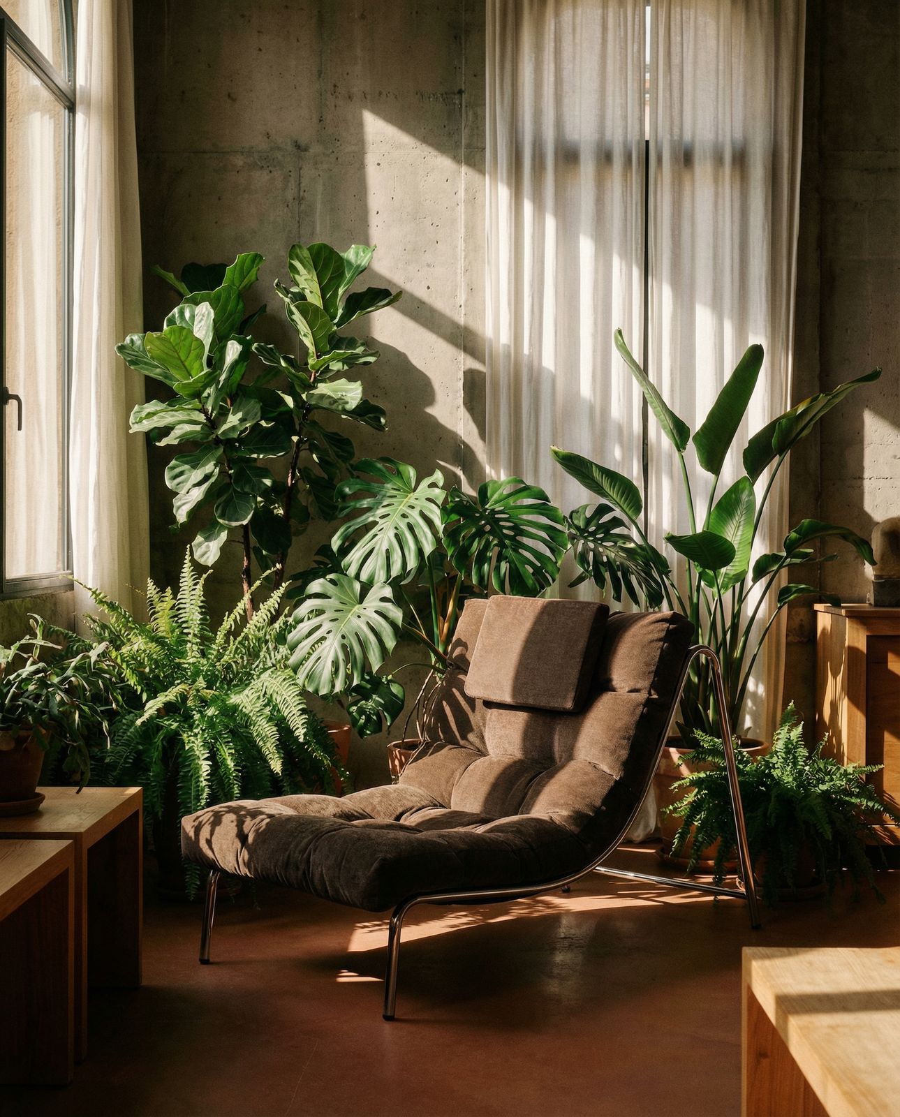 a living room filled with lots of green plants