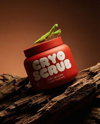 a green insect sitting on top of a red container