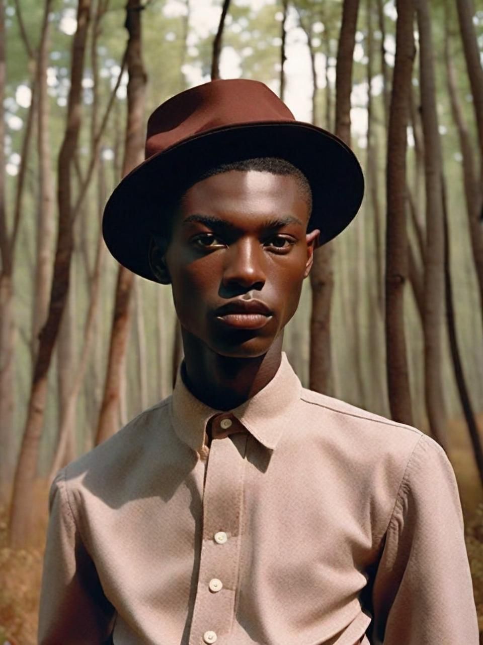 a man wearing a hat in a forest