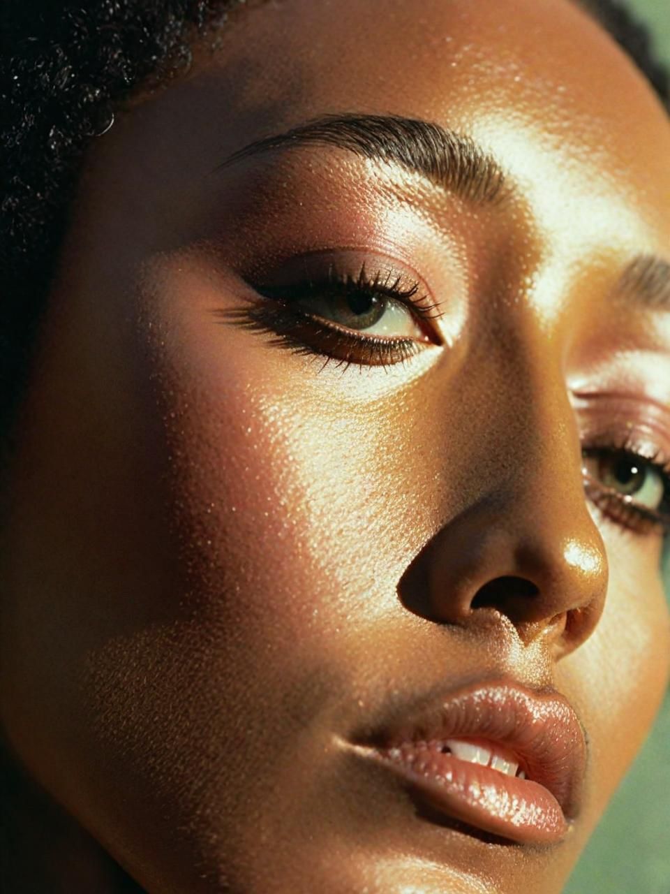 a close up of a woman's face with makeup