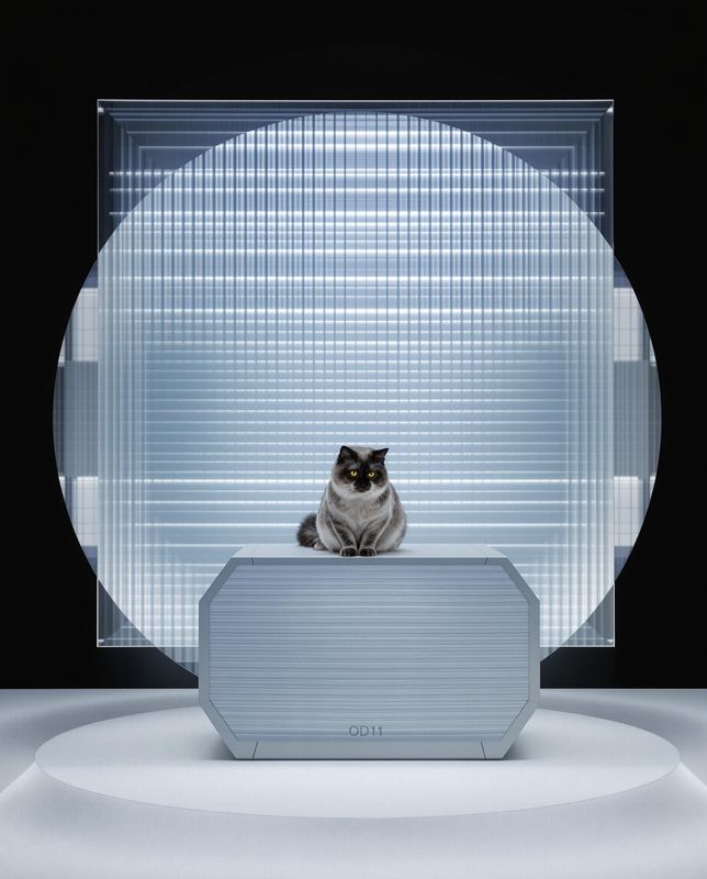 a cat sitting on top of a white object