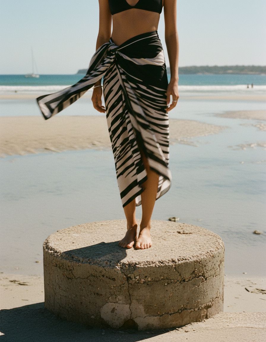 a woman standing on a rock at the beach