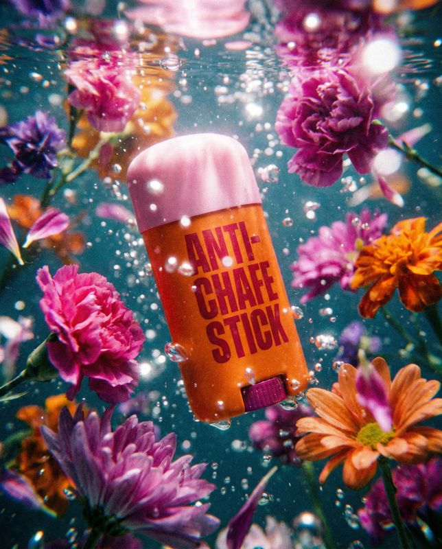 a tube of anti - chafe stick surrounded by flowers
