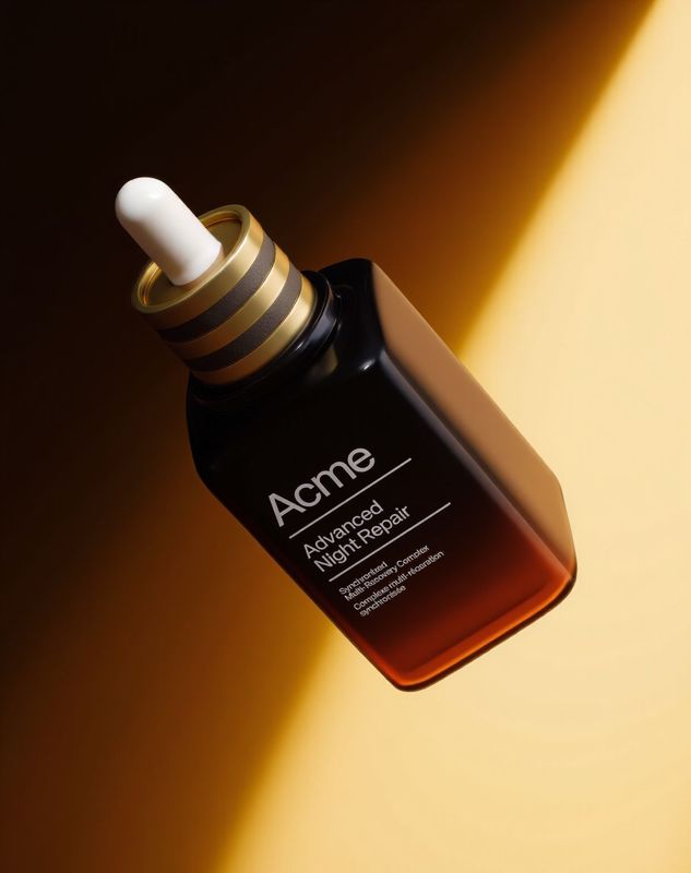 a bottle of acne on a yellow background