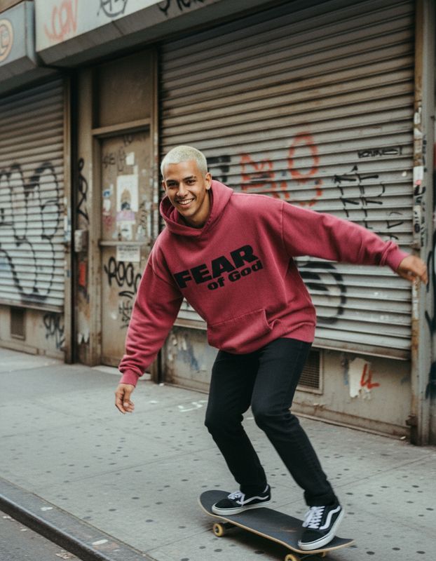 a man riding a skateboard down a street