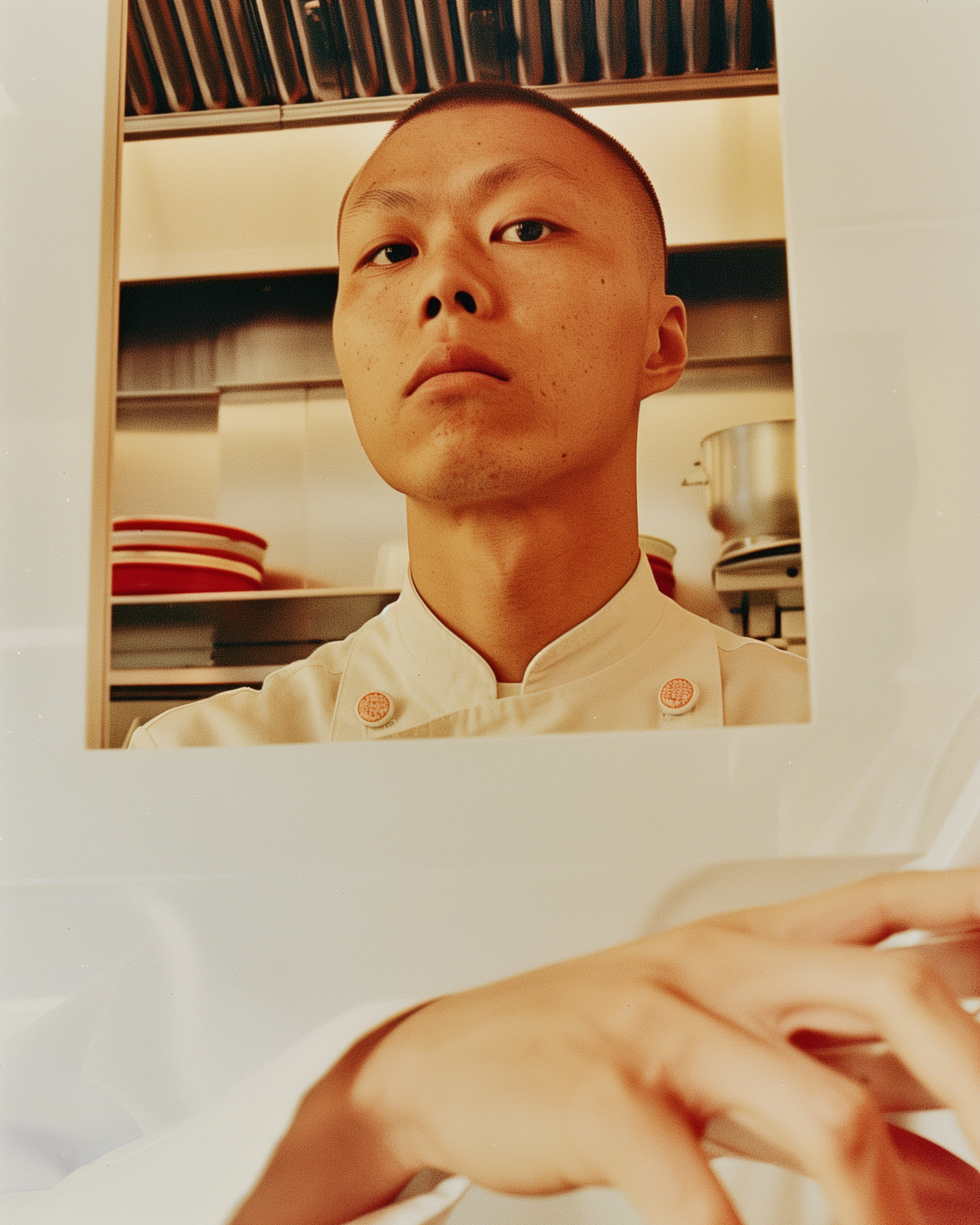 a man in a chef's uniform looking at the camera