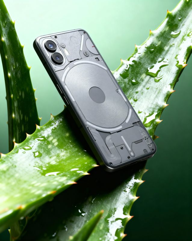 a close up of a cell phone on a plant