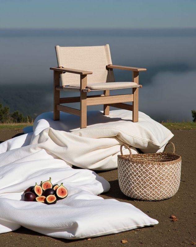 a chair sitting on top of a hill next to a blanket