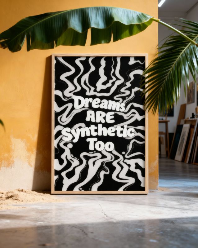 a black and white poster on a yellow wall