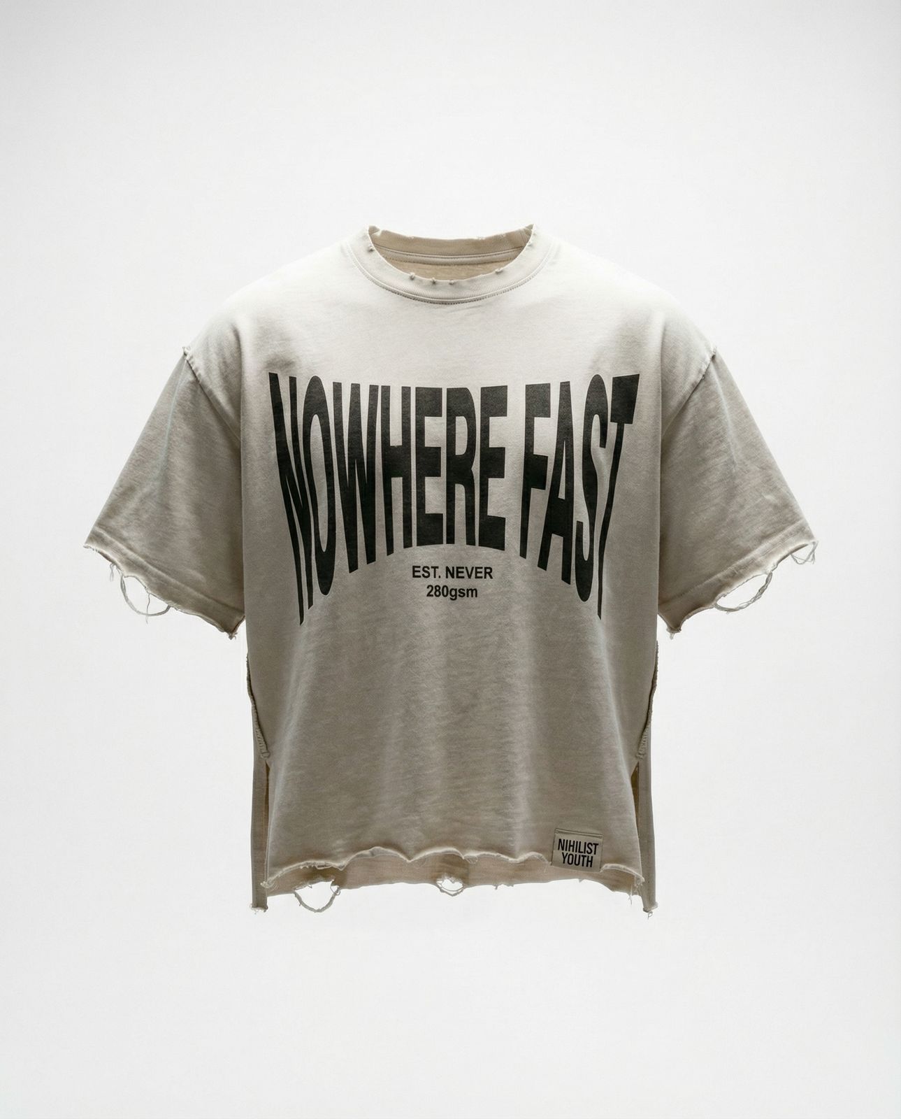 a t - shirt with the words nowhere fast on it