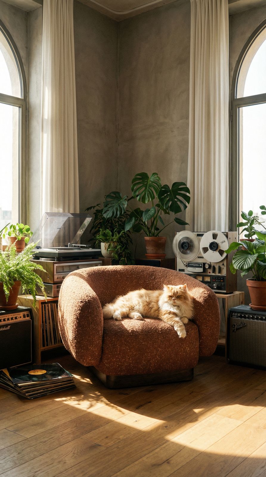 a cat laying on a chair in a living room