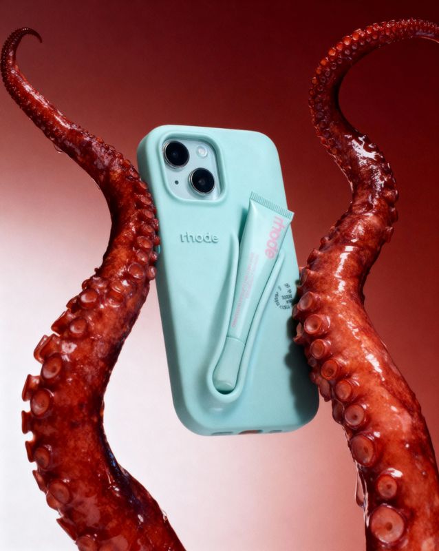 an octopus holding a cell phone in its tentacles