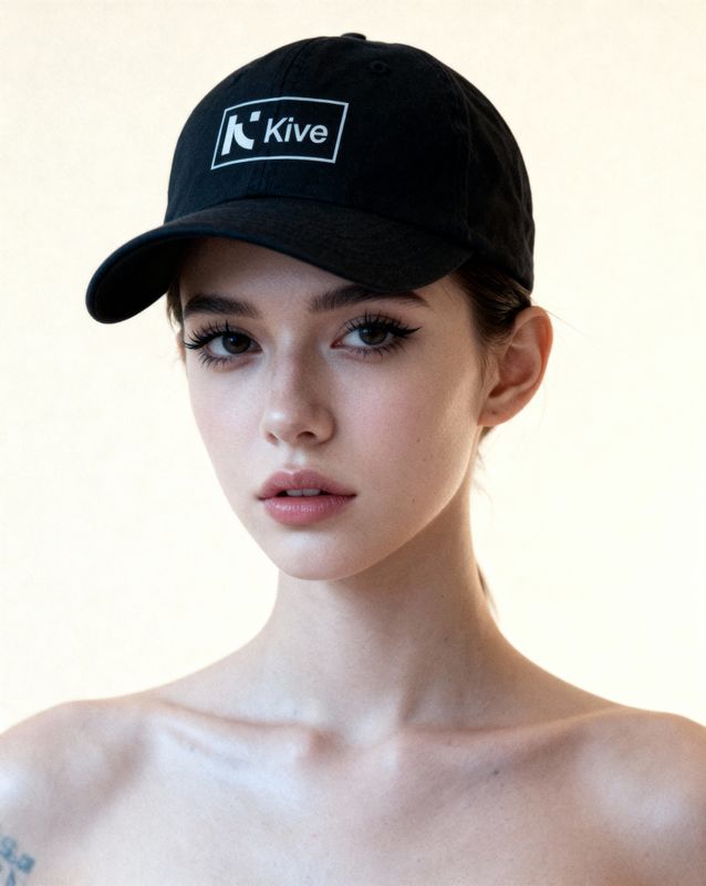 a woman with a black hat on her head