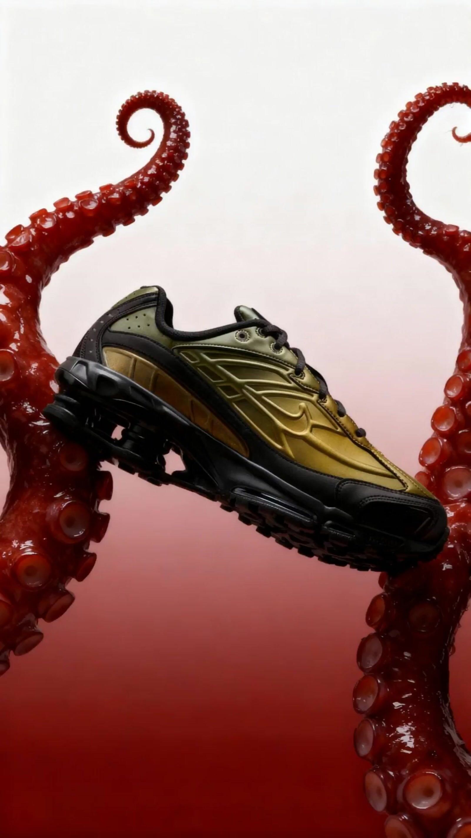 a pair of shoes that are on top of an octopus