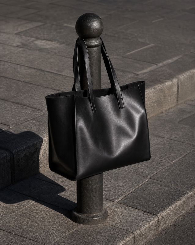 a black bag sitting on top of a metal pole