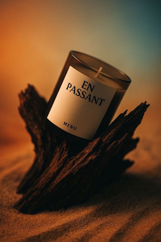 a candle sitting on top of a piece of wood