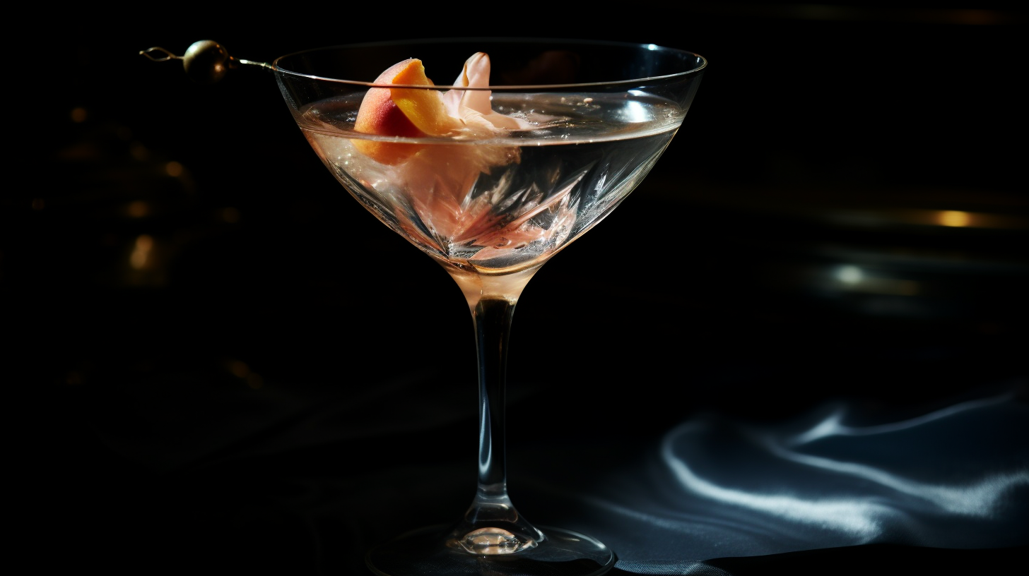 a glass filled with a drink and garnished with fruit