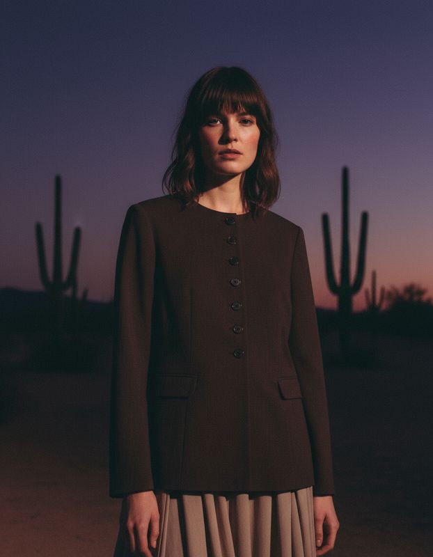 a woman standing in front of a cactus