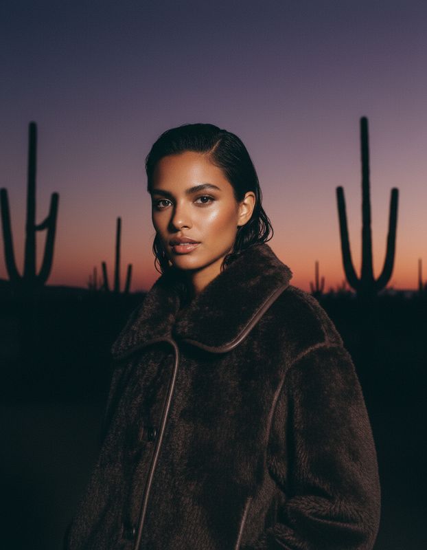 a woman standing in front of a cactus