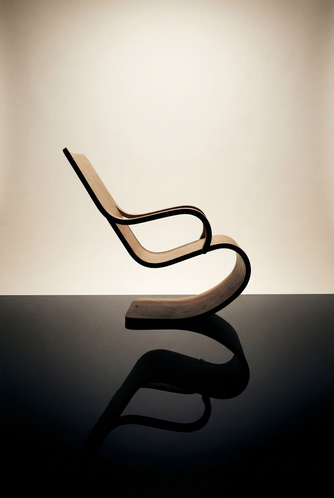 a chair sitting on top of a black table