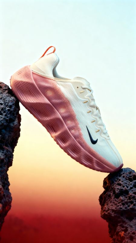 a pair of shoes sitting on top of a rock