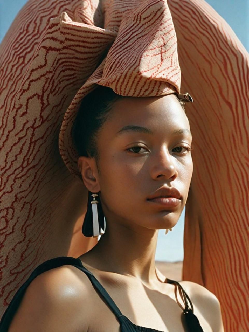 a woman with a large hat on her head