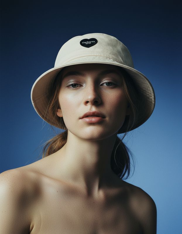 a woman with a hat on her head