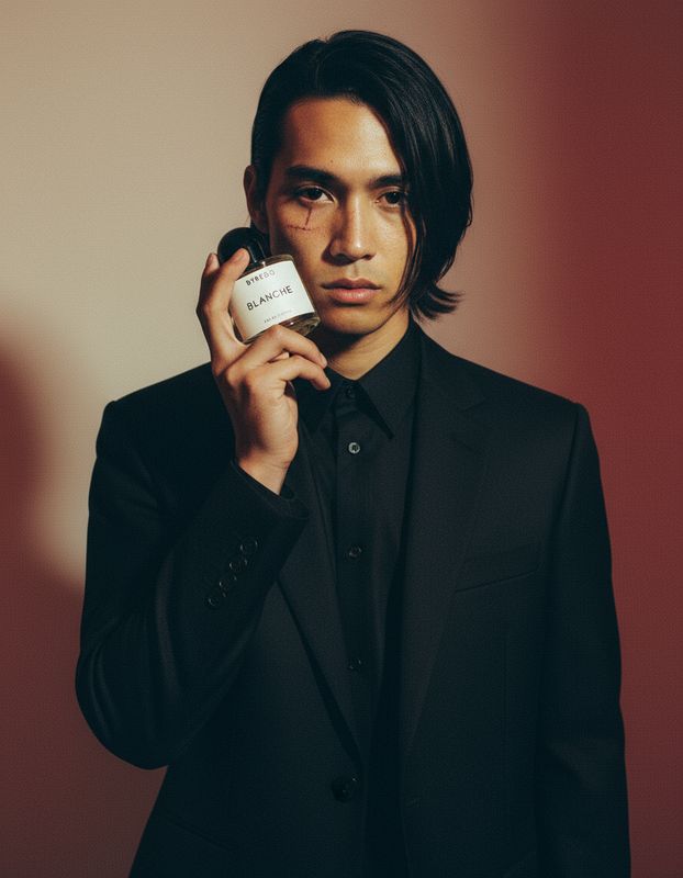 a man in a suit is holding a business card