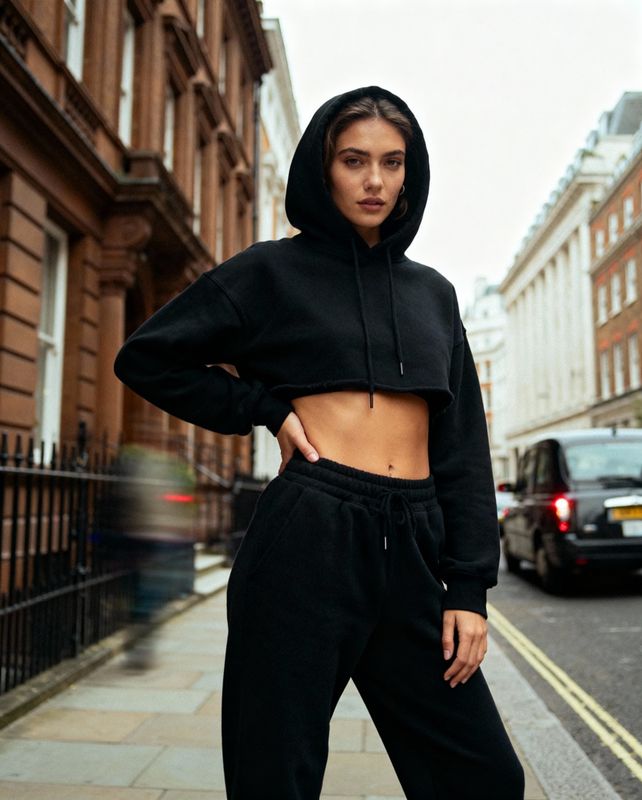 a woman standing on the side of a street