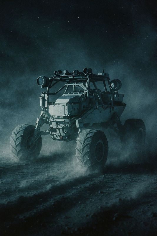 a monster truck driving on a dirt road