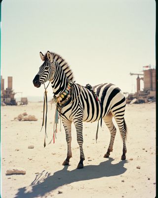 a zebra standing on top of a sandy beach