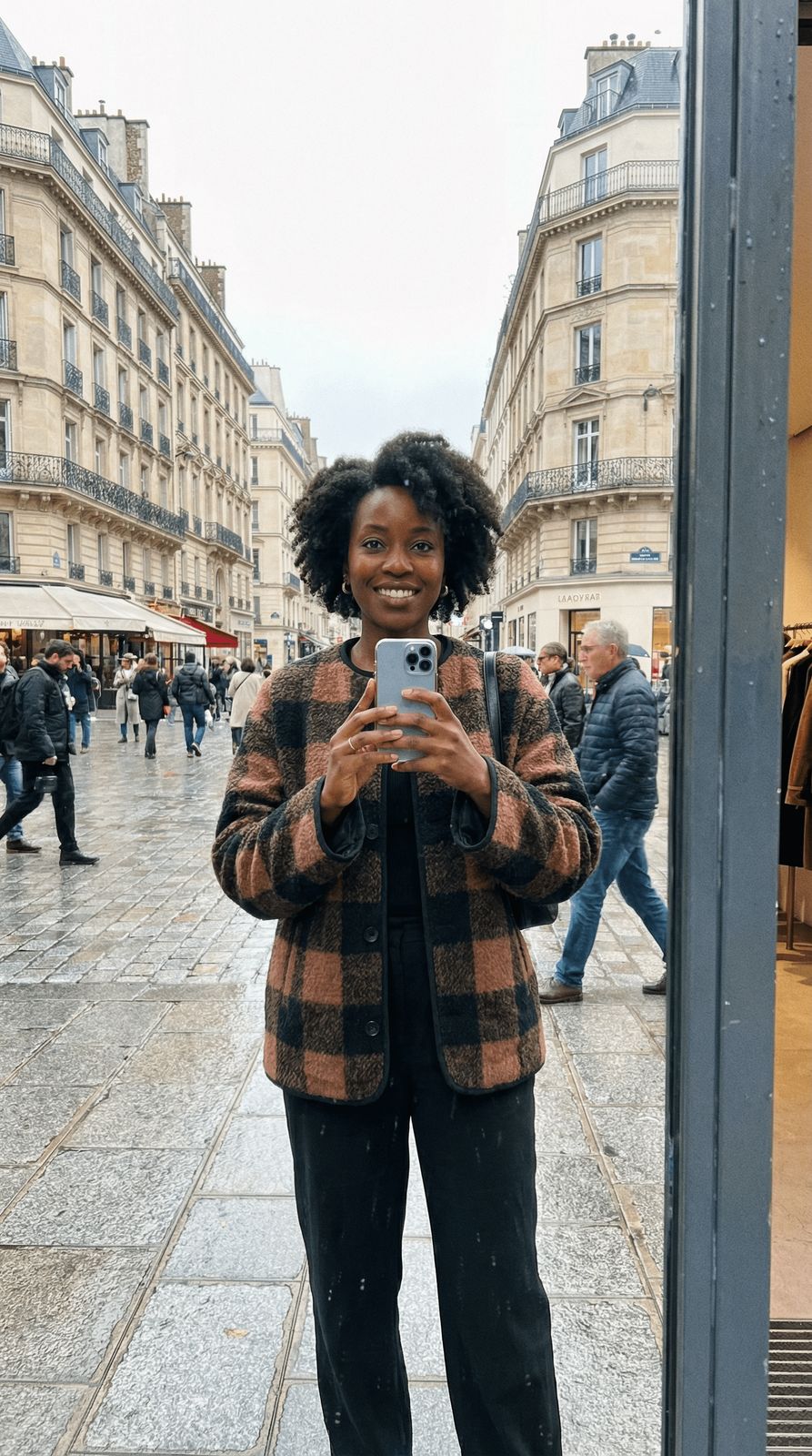 a woman taking a picture of herself in a mirror