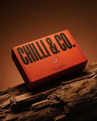 a box of chili and go sitting on a piece of wood