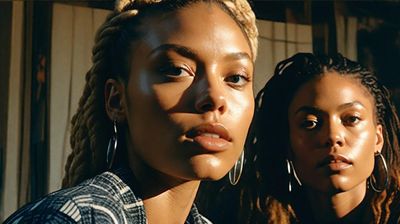 two women with braids are posing for a picture