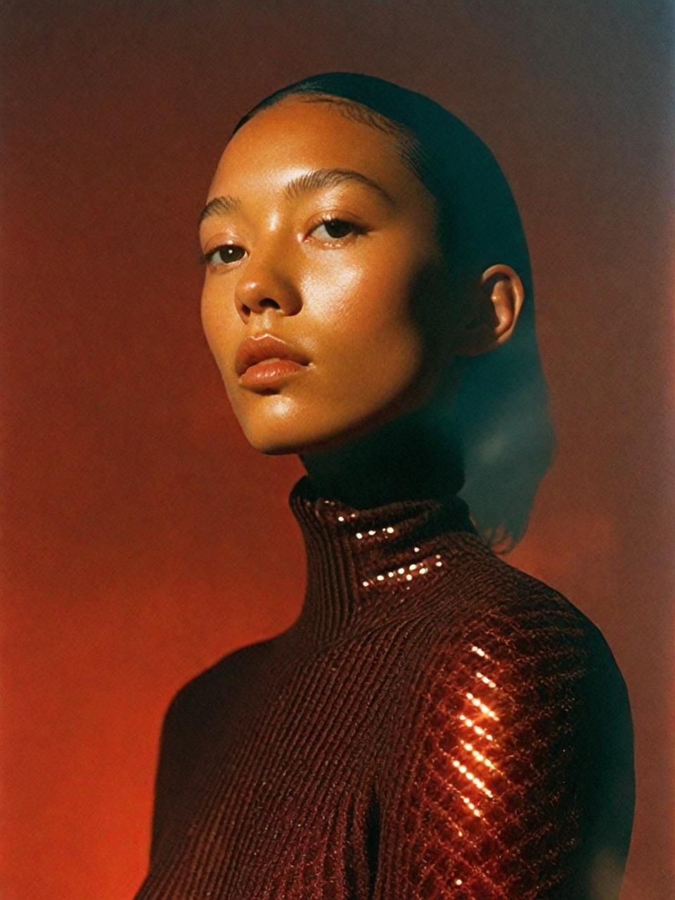 a woman in a red top is posing for a picture