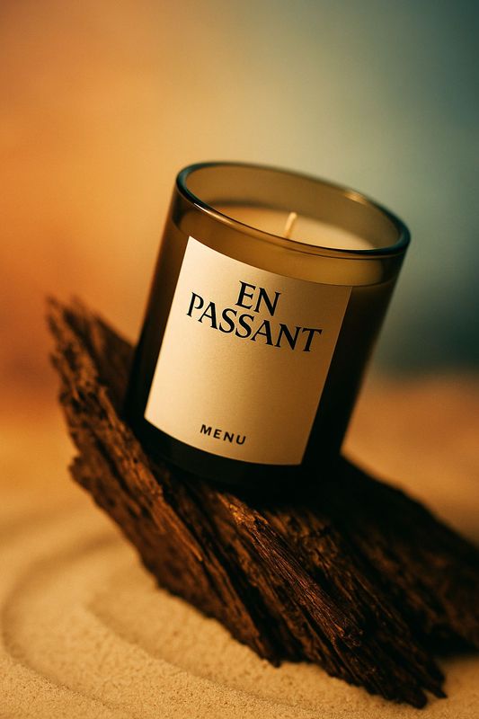 a candle sitting on top of a piece of wood