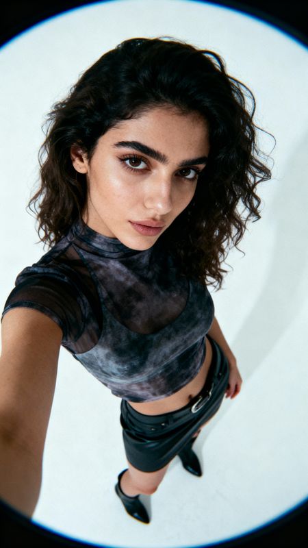 a woman with black hair and a black shirt