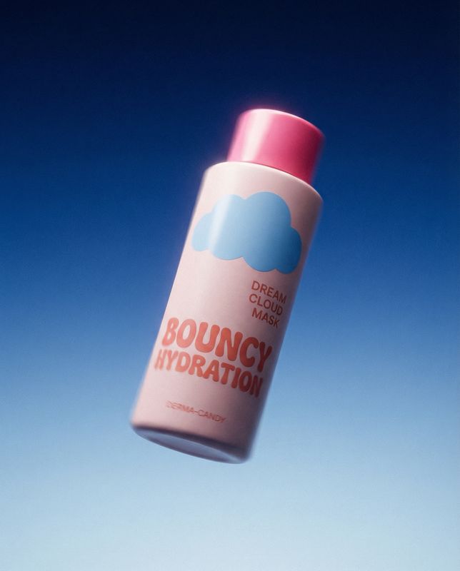 a bottle of bouncy hydration floating in the air