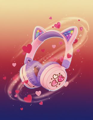 a cartoon cat with headphones flying through the air