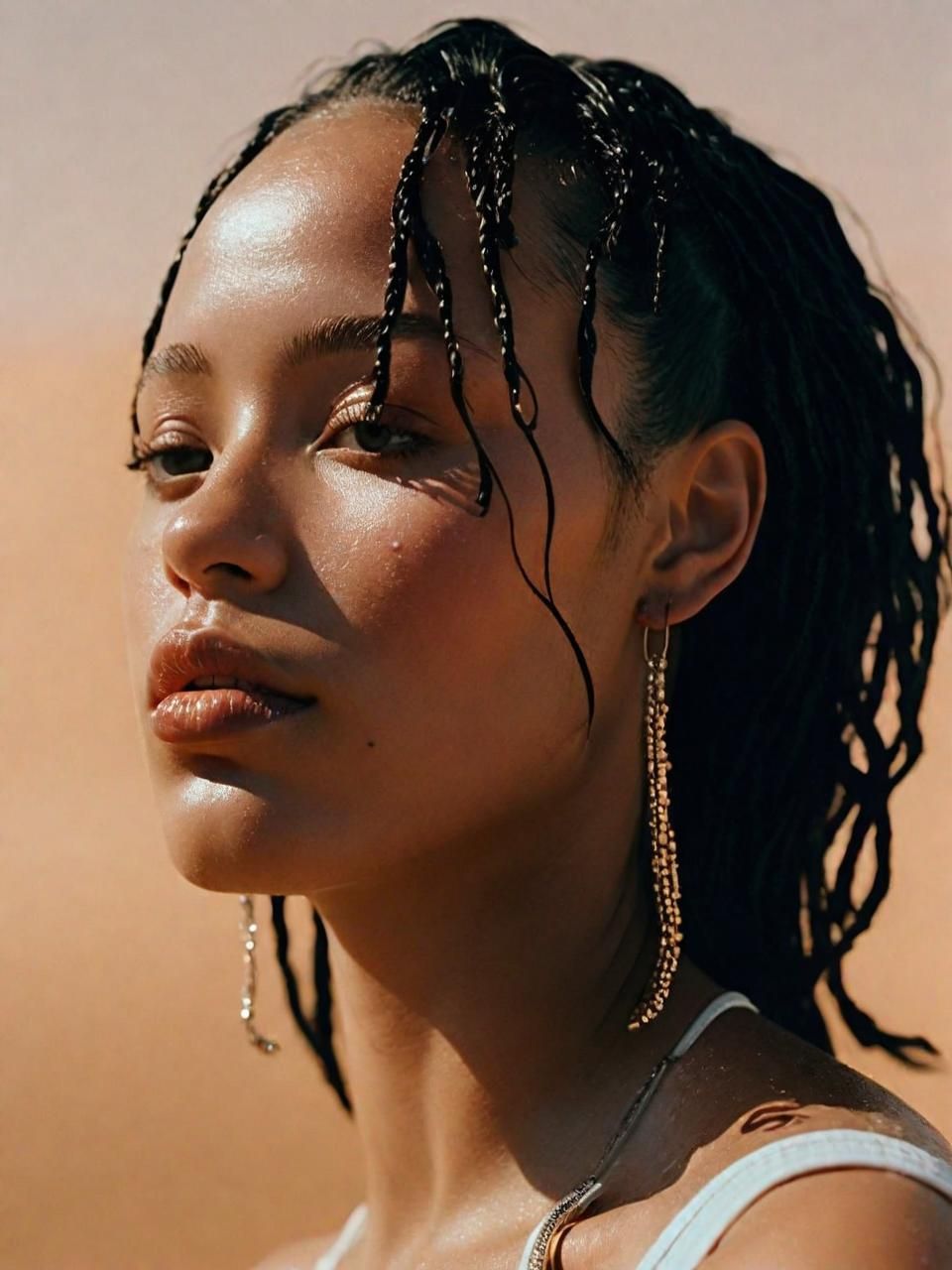 a close up of a person with dreadlocks