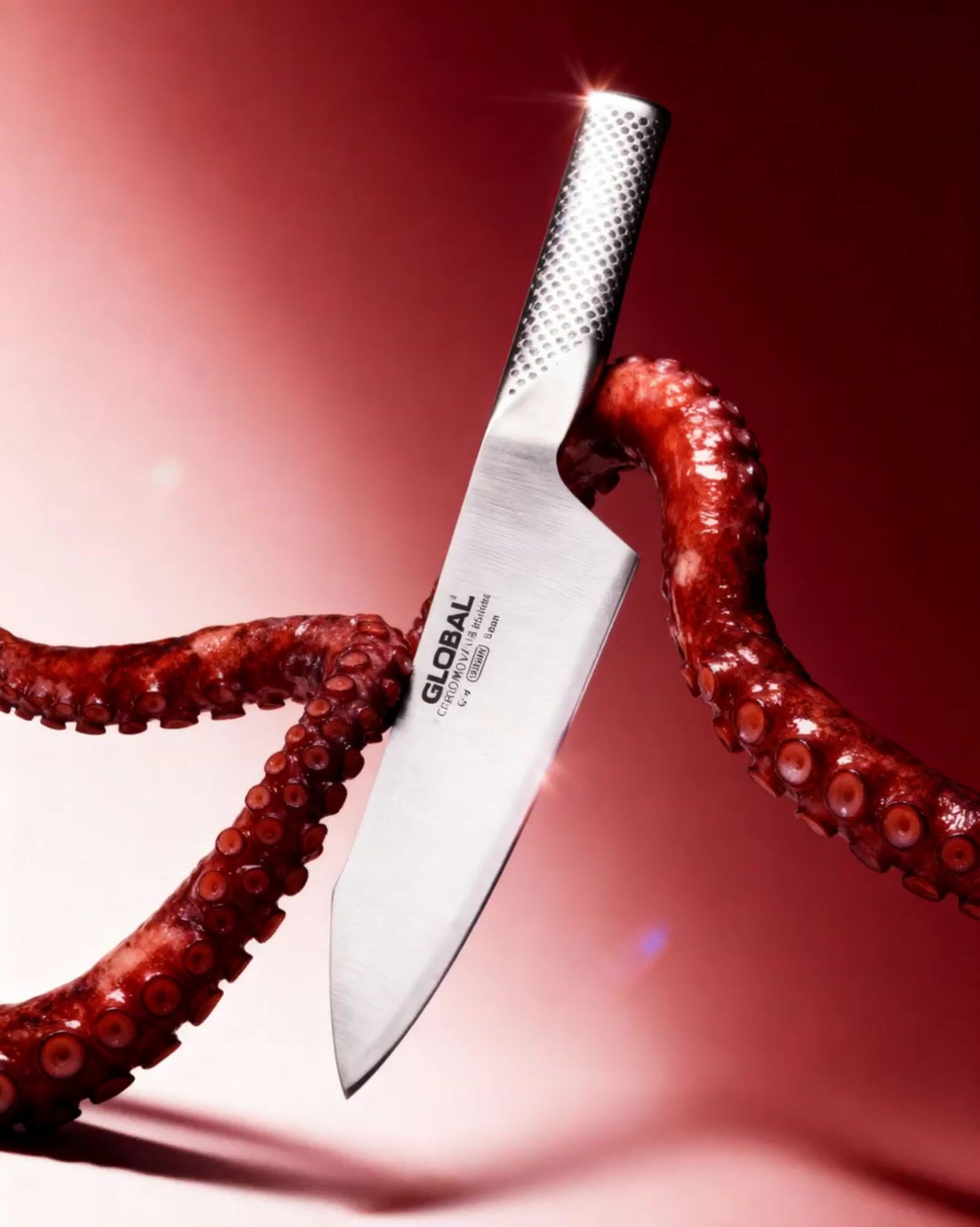 an octopus holding a knife in its mouth
