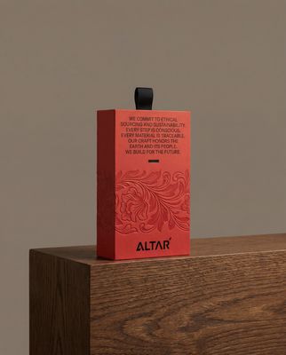 a red box sitting on top of a wooden table