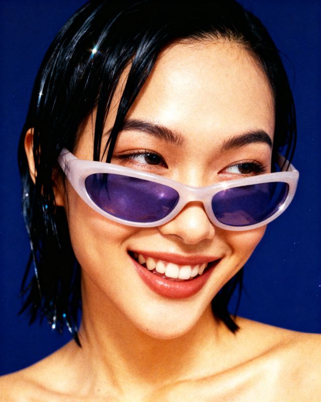 a close up of a person wearing sunglasses