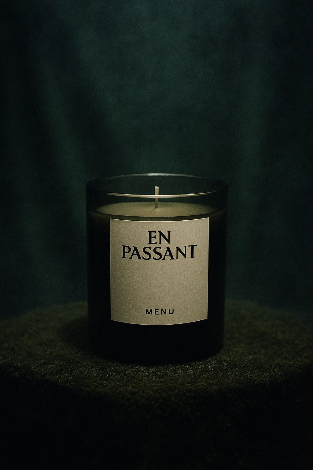 a lit candle sitting on top of a table