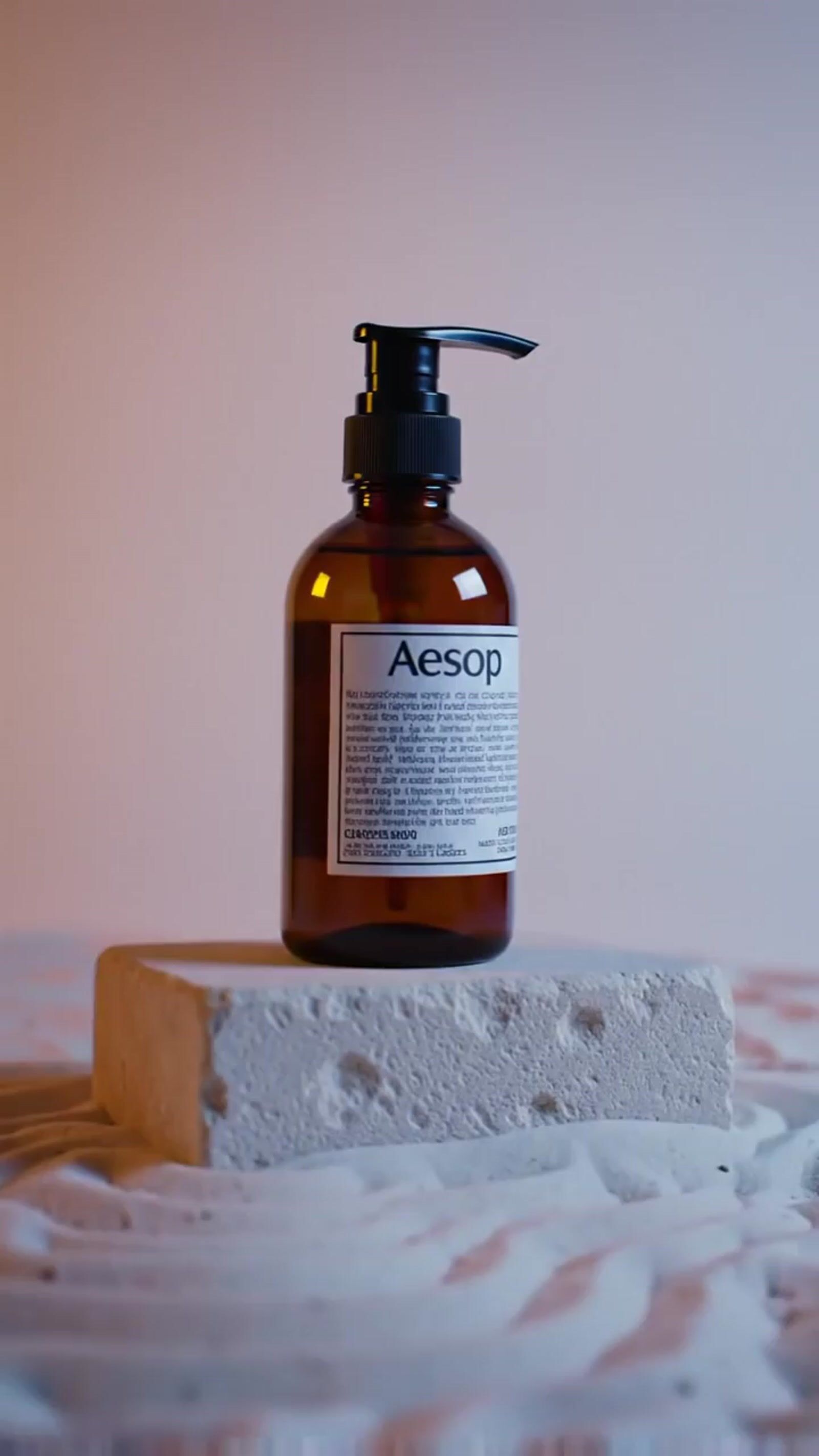 a bottle of soap sitting on top of a block of soap
