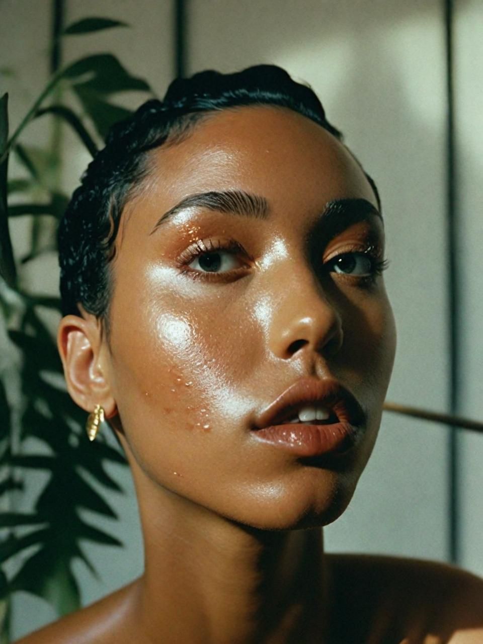 a woman with freckles on her face posing for a picture