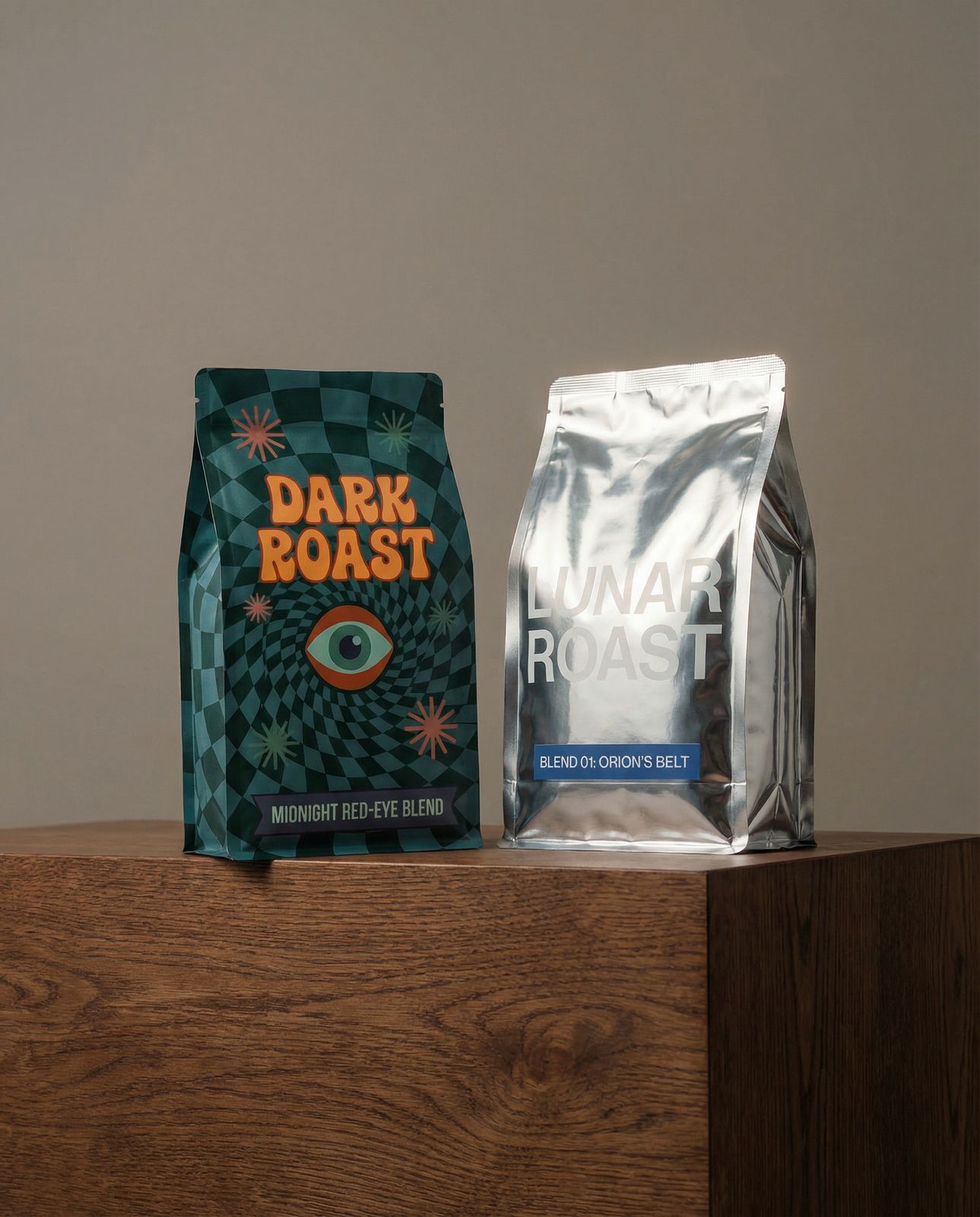 a bag of coffee next to a bag of coffee