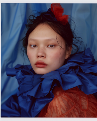 a woman with a red flower in her hair